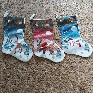 Set of 3 NWOT Christmas Stockings - Santa, Snowman, Reindeer
